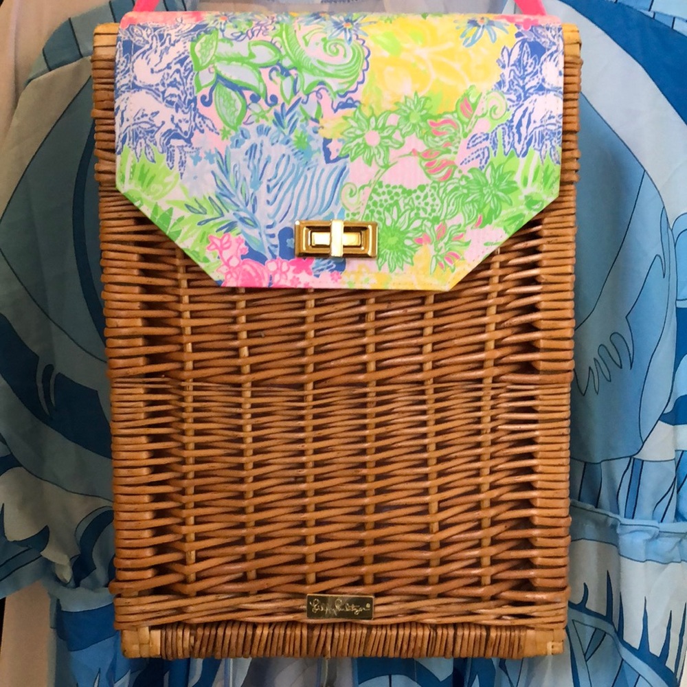 🌴Lilly Pulitzer Rattan Vertical Rectangle Wine 🍷Bottles / Beverage Carrier bag